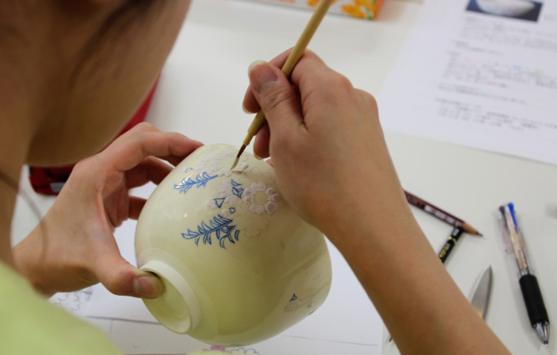 koi travel, tea bowl painting